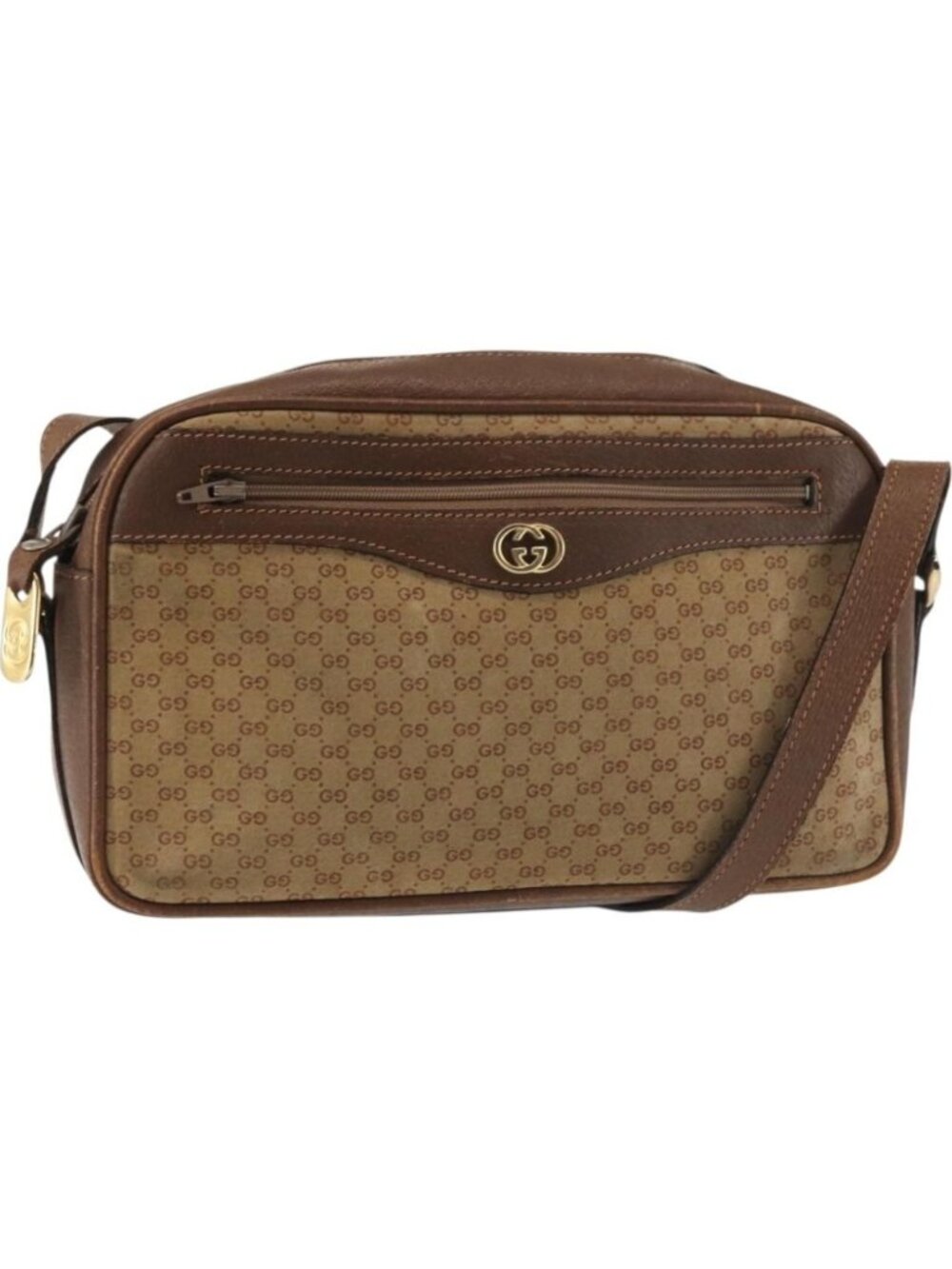 GUCCI Micro GG Canvas Shoulder Bag Suede Beige Gold